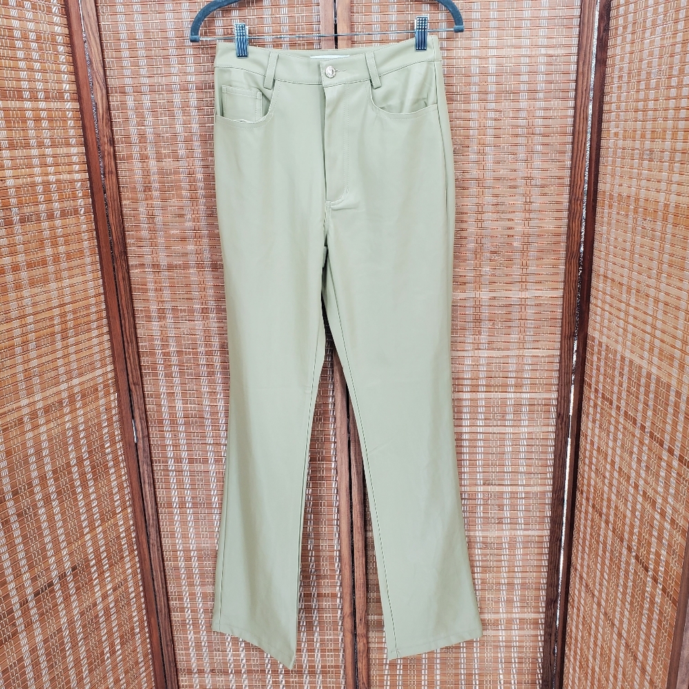 ◇ WeWoreWhat Faux Leather Kick Flare Jeans Beige Size 26